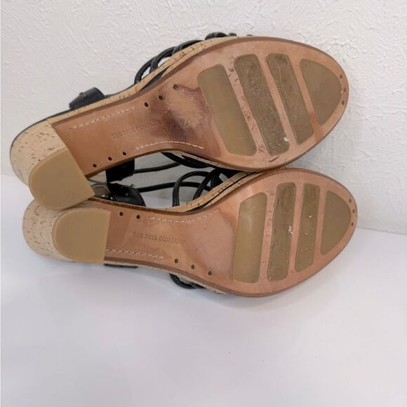 Frye Lena Black Woven Leather Slingback Platform Cork Heel Sandals 10 - Picture 7 of 8
